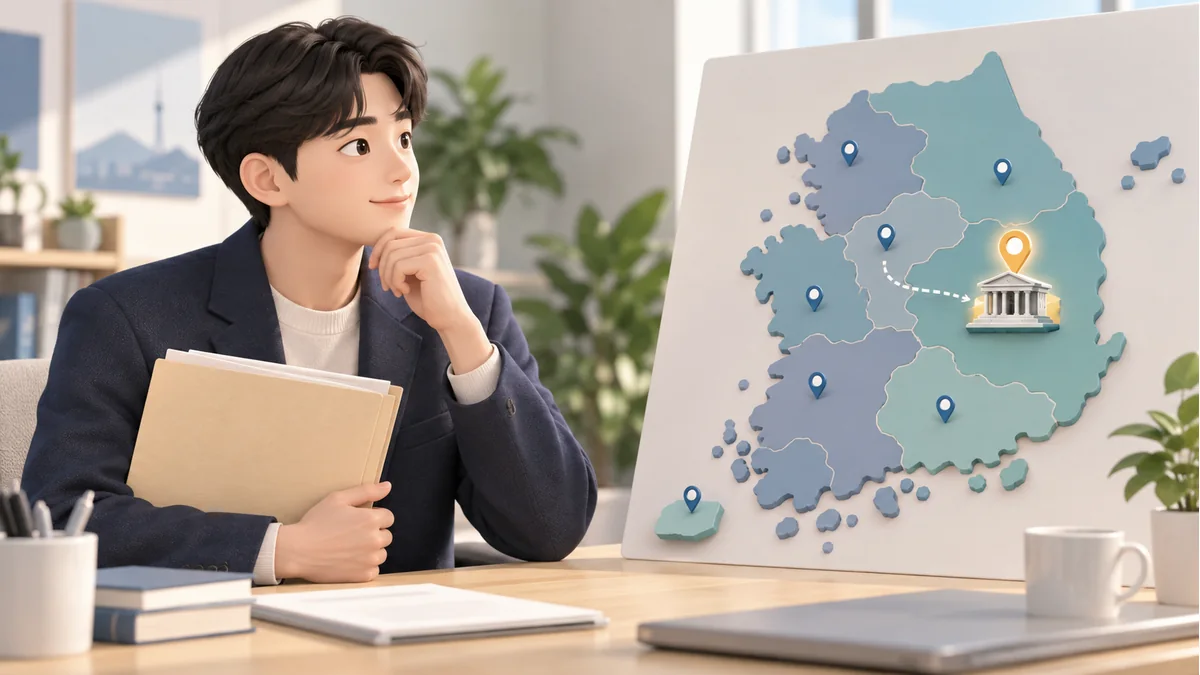 개인회생 신청서를 제출할 관할법원을 지도에서 확인하는 모습