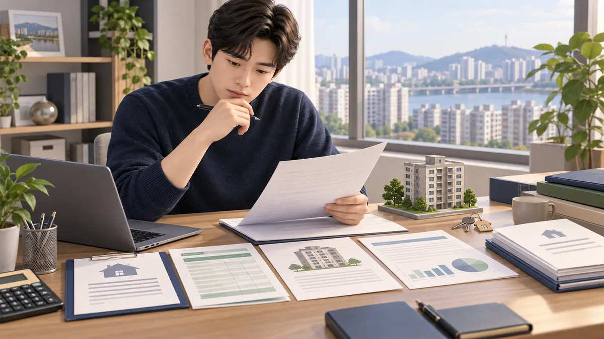 월세 받는 부동산의 가치와 임대소득 및 담보대출을 개인회생 변제계획과 함께 검토하는 모습
